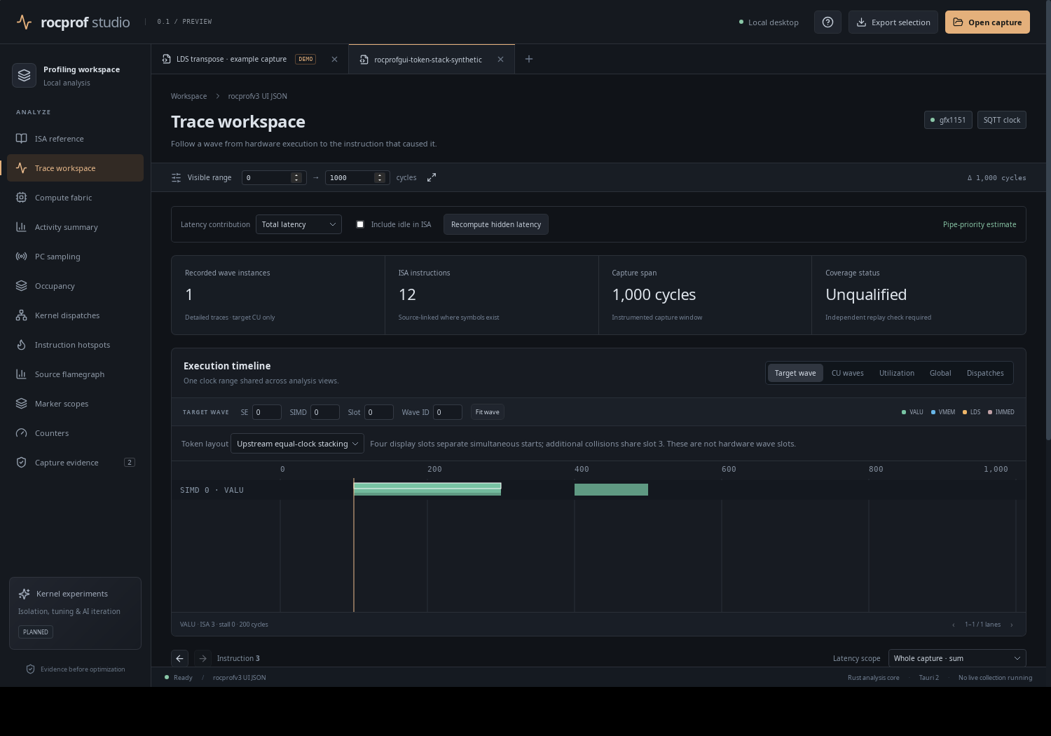 Equal-clock token stacking (desktop application)