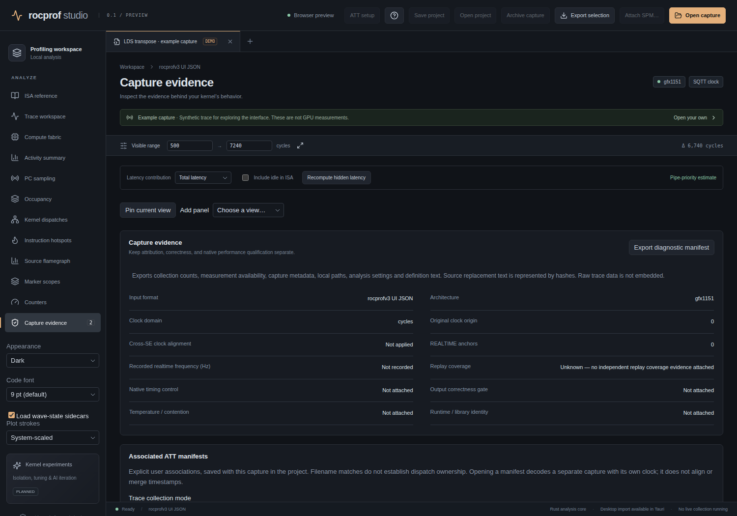 Capture evidence view